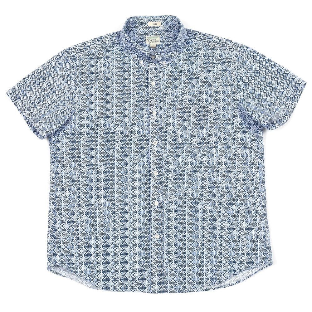 J Crew Shirt Mens Large Slim Stretch All Over Geometric Blue White Button Down - Picture 2 of 9